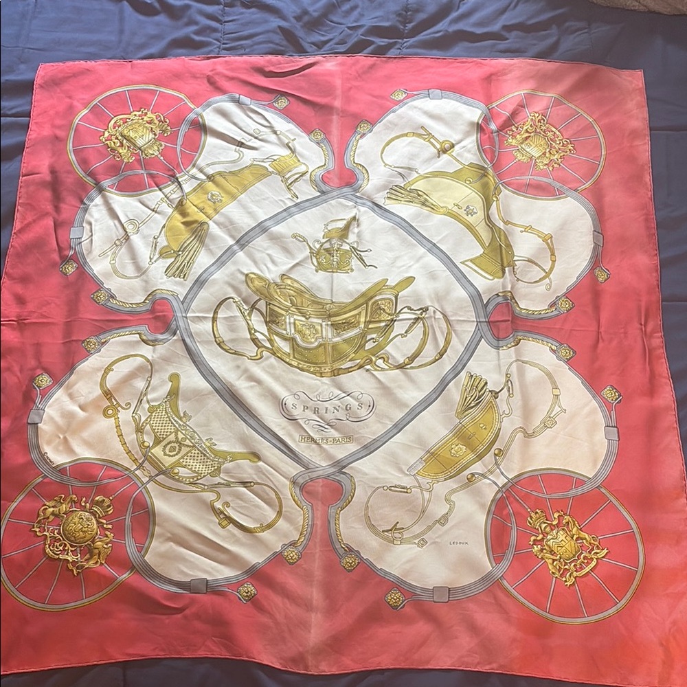 Vintage 90s Hermes Carre Red and Gold Scarf